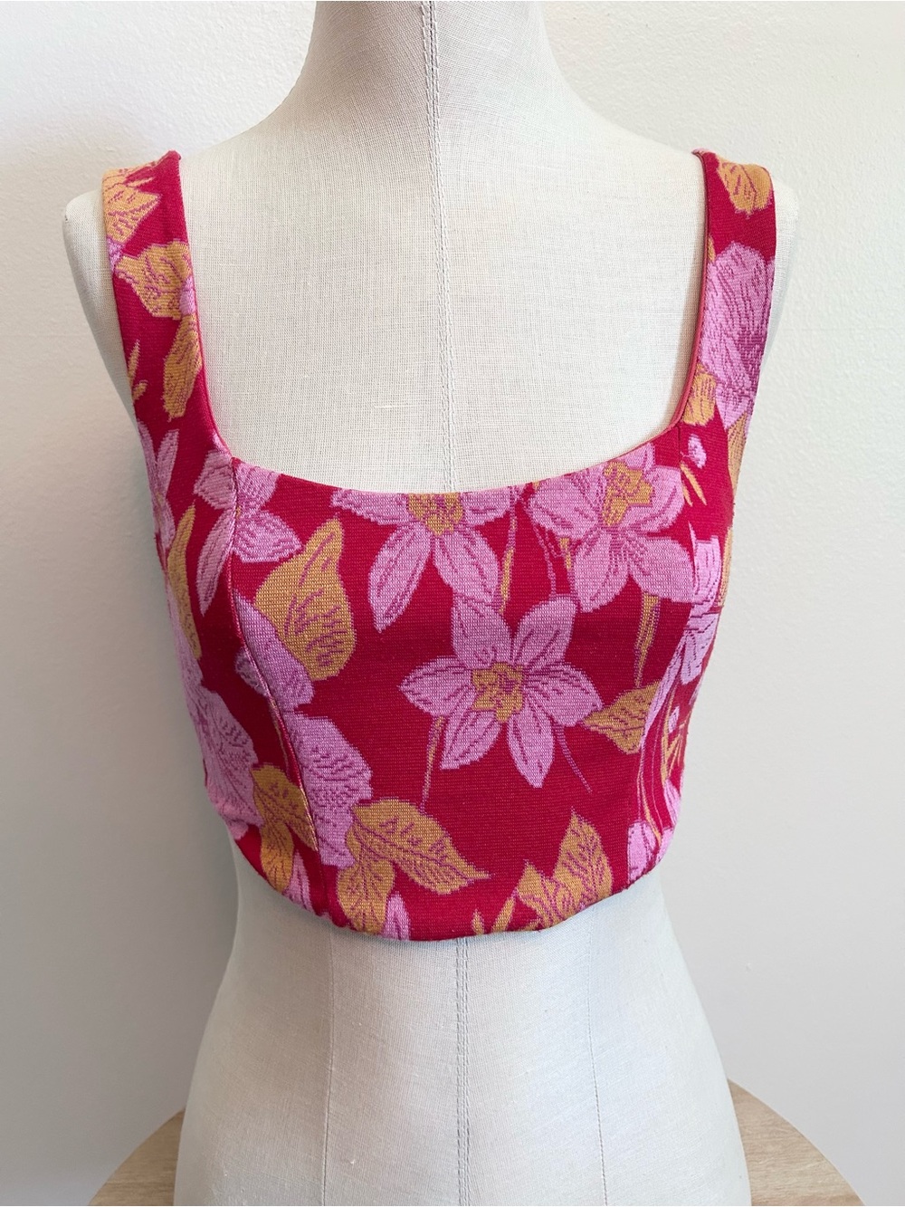Zara Floral Knit Square-Neck Floral Crop Top Size Small